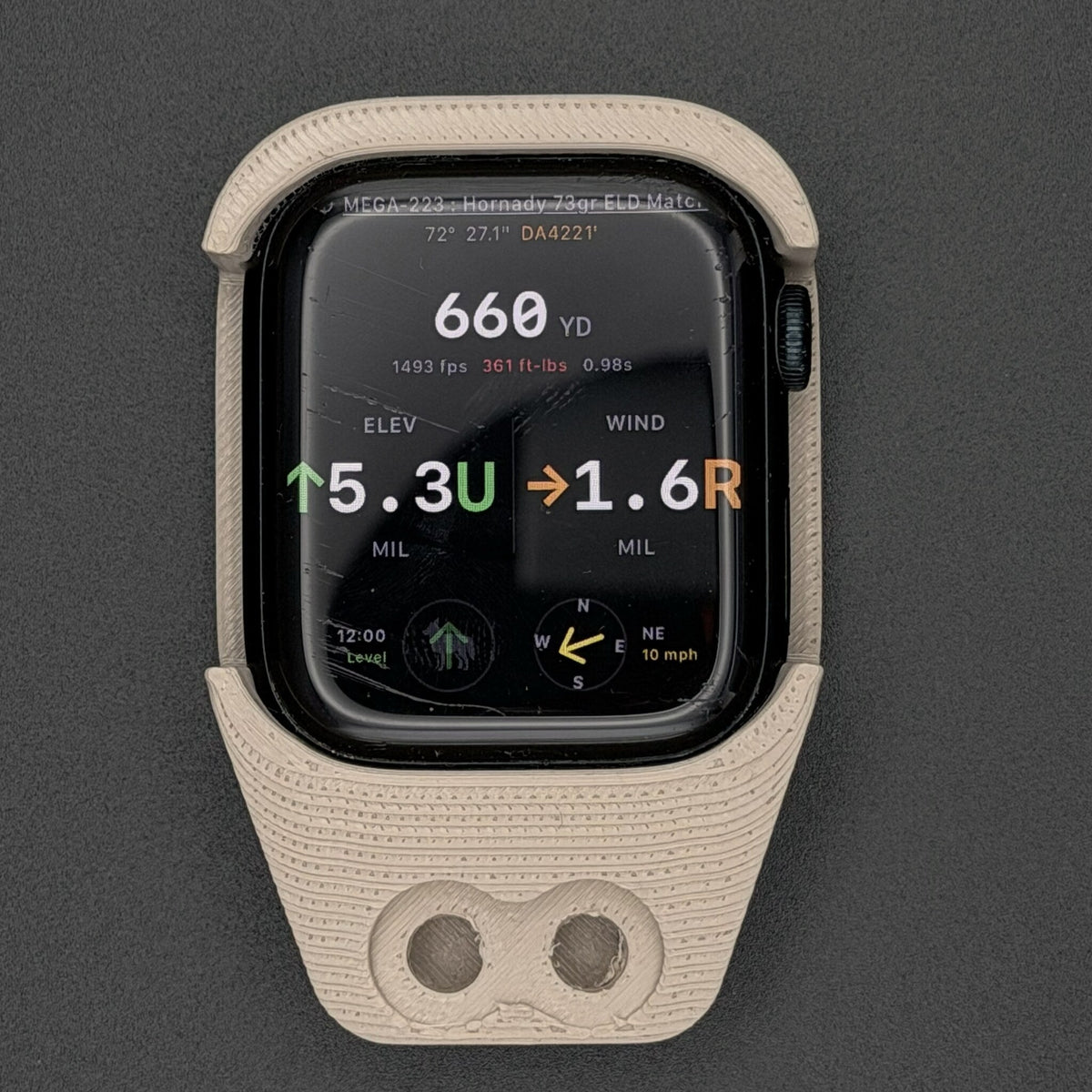 Desert Sand watch mount holding an Apple Watch, front