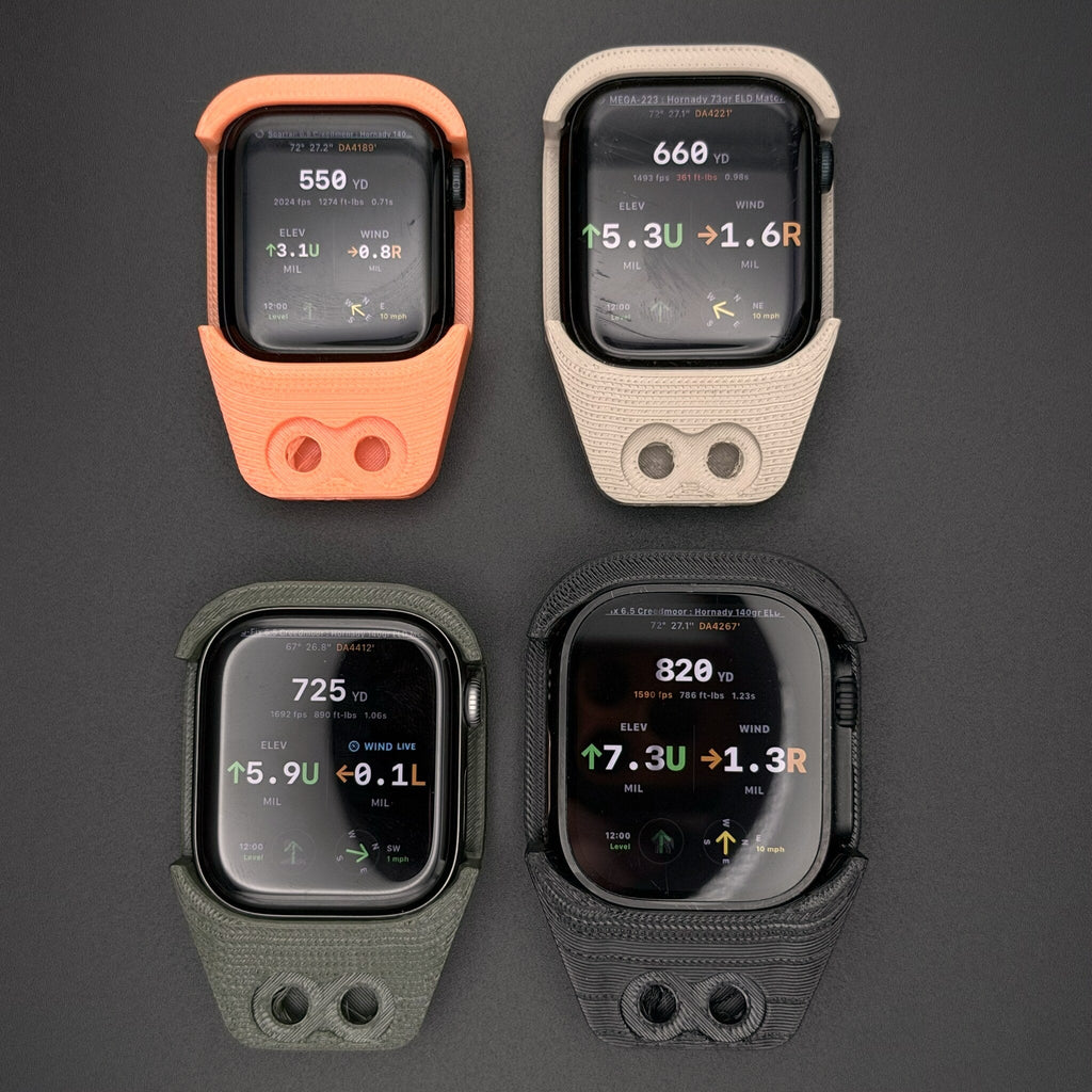 Watch mounts in all four colors with watches, front