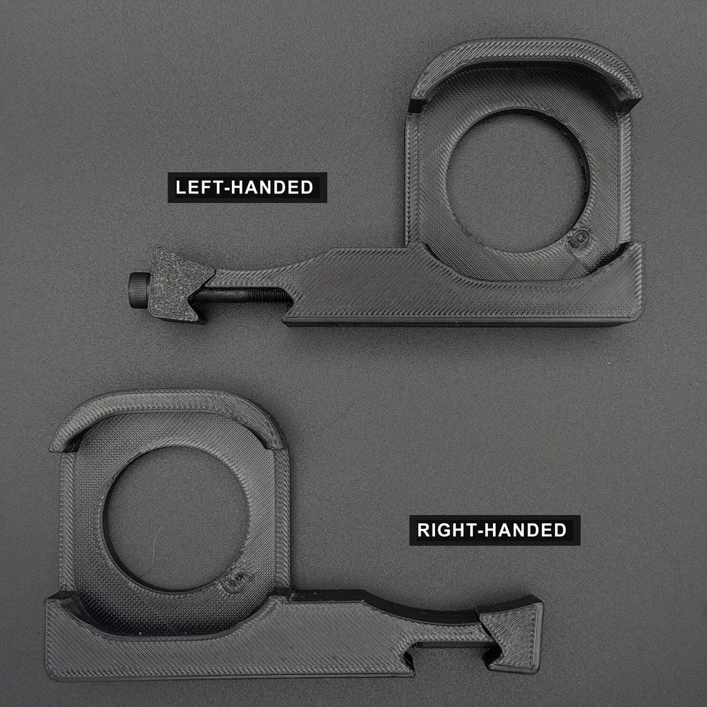 Left-handed and right-handed Pic Rail Watch Mounts, labelled, watch side