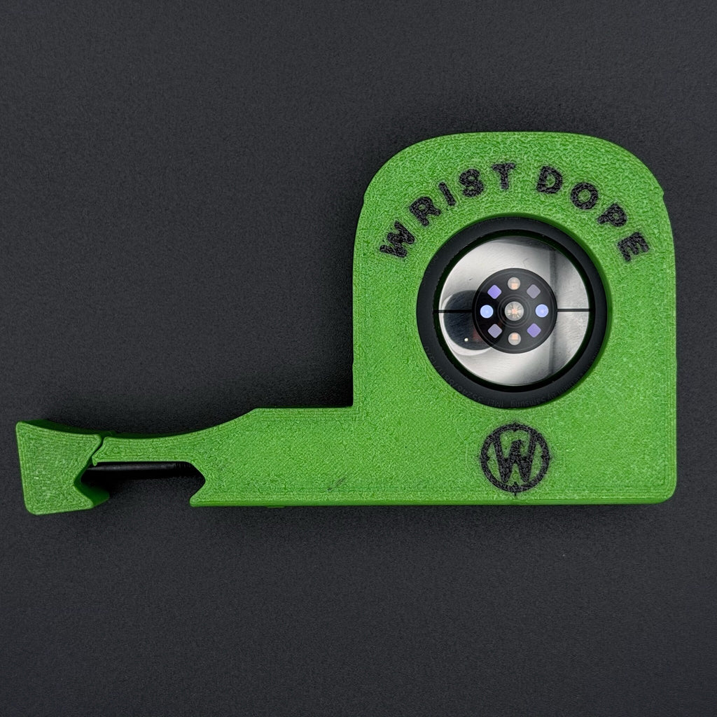 Lime Green Pic Rail Watch Mount holding a Samsung Galaxy Watch Ultra, back