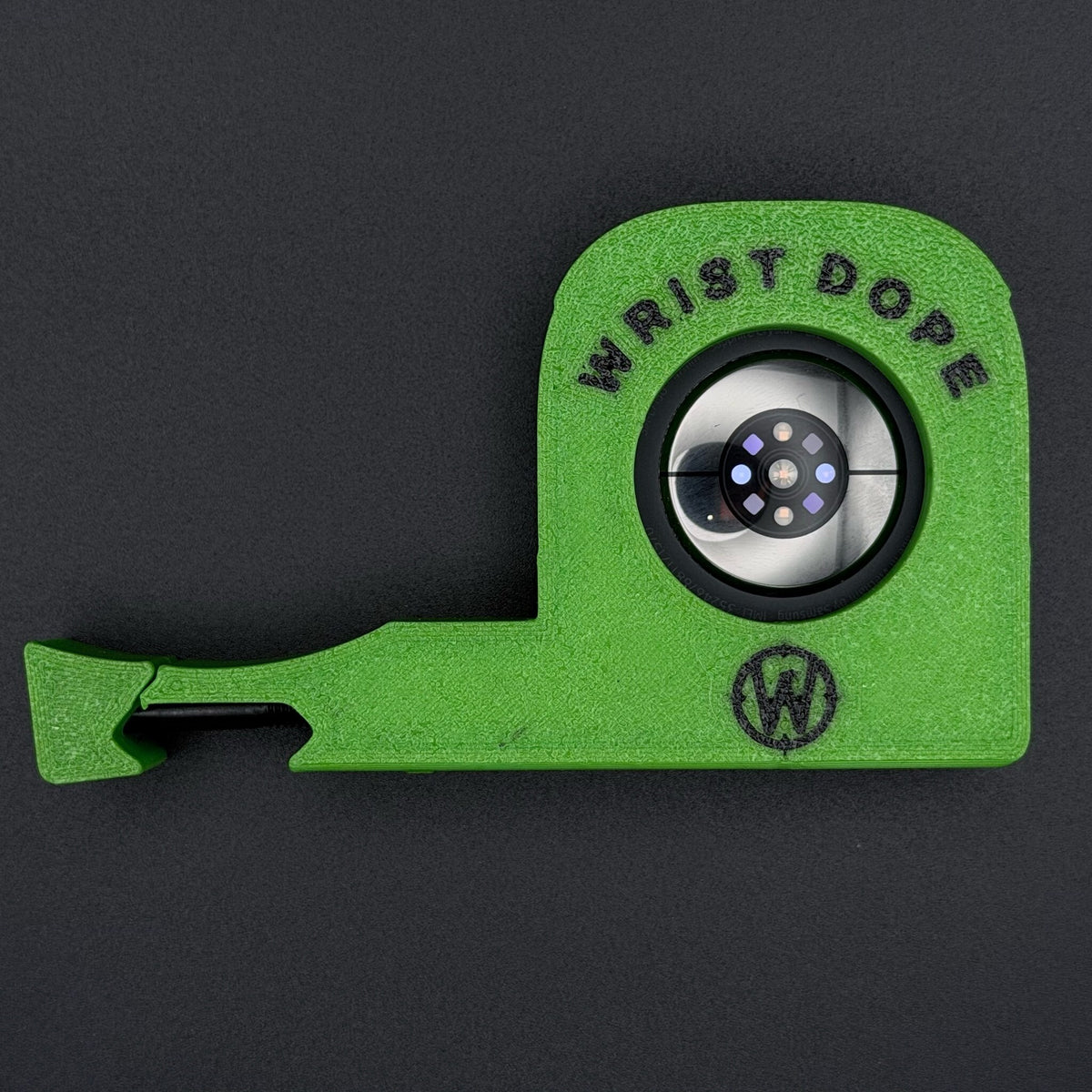 Lime Green Pic Rail Watch Mount holding a Samsung Galaxy Watch Ultra, back