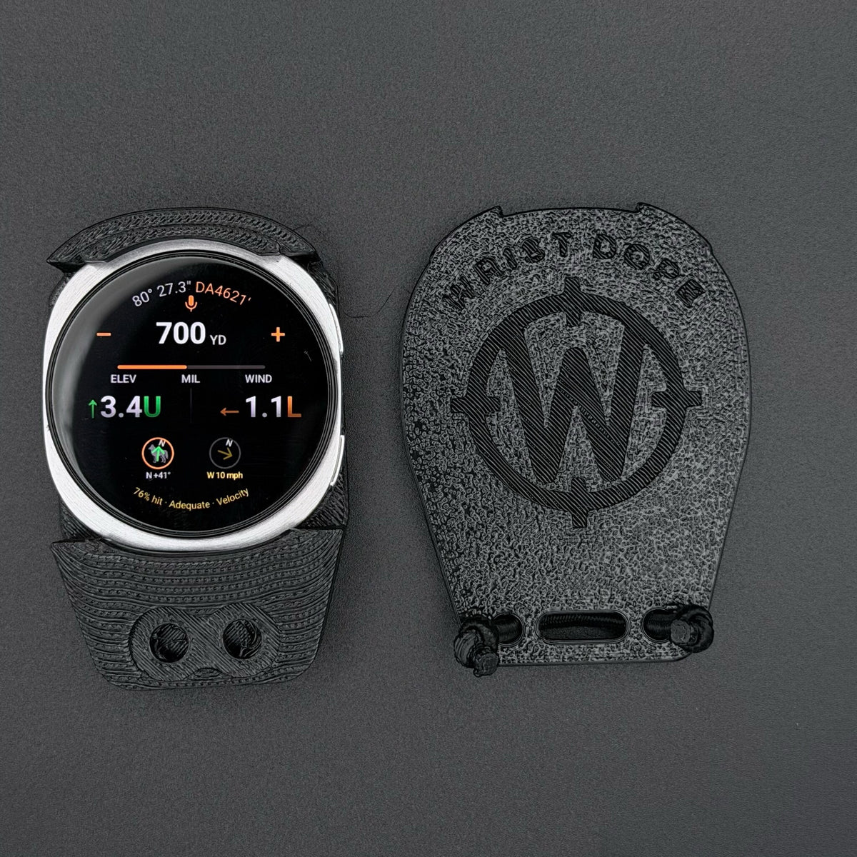 Black Data Holder Watch Mount holding a Samsung Galaxy Watch 8 40 mm, beside its cover