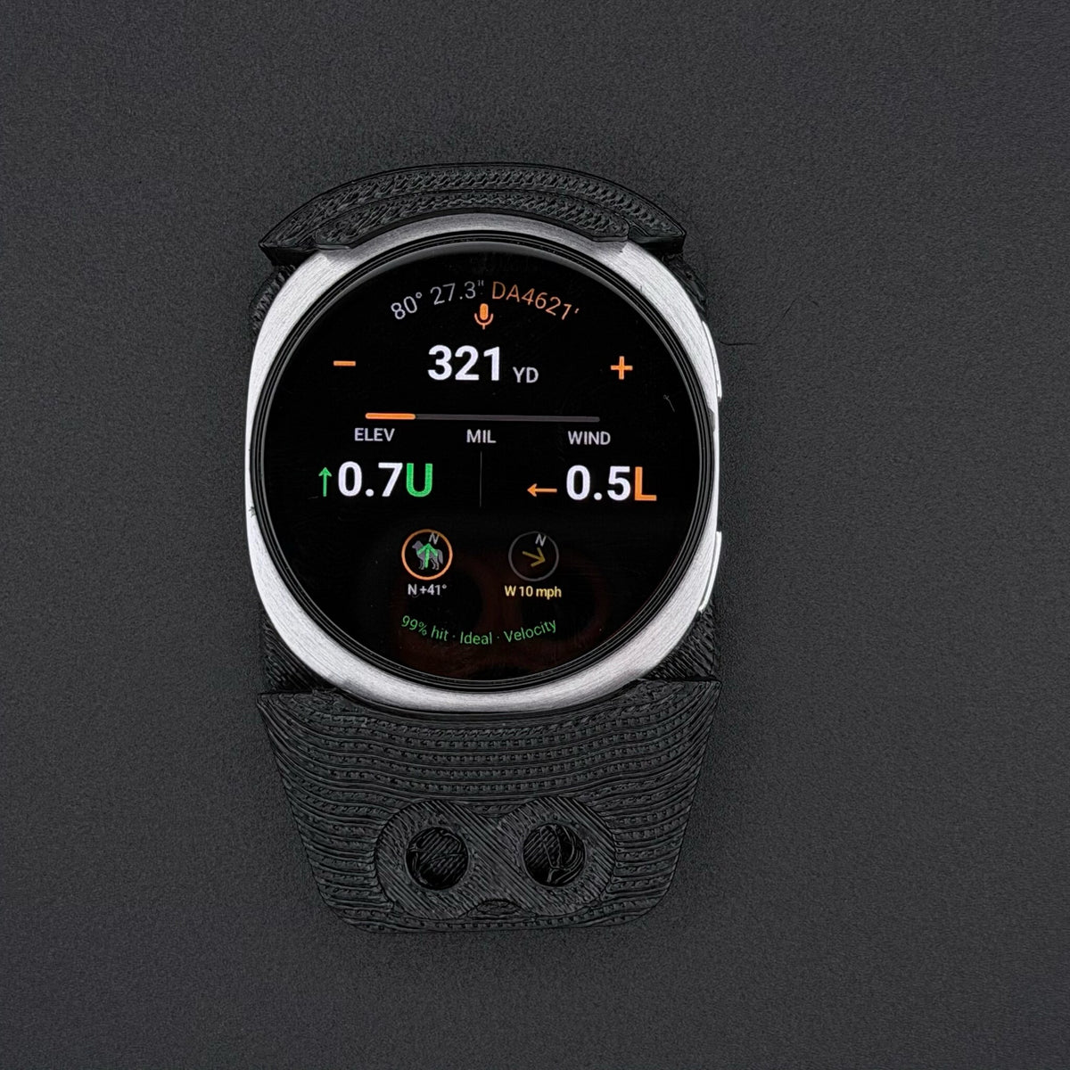 Black Data Holder Watch Mount holding a Samsung Galaxy Watch 8 40 mm, front