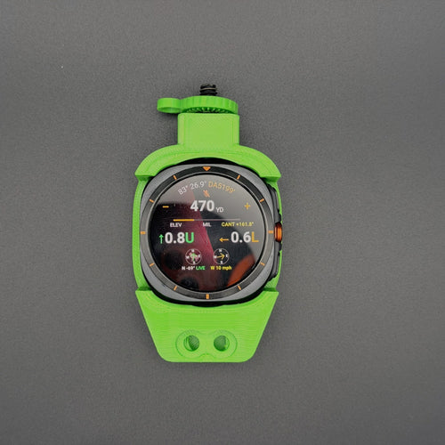 Lime Green Data Holder Watch Mount+ holding a Samsung Galaxy Watch Ultra, front